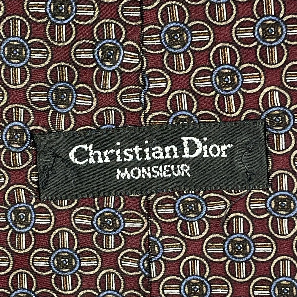 Christian Dior Monsieur Burgundy Geometric Medallion Silk Necktie Made in USA